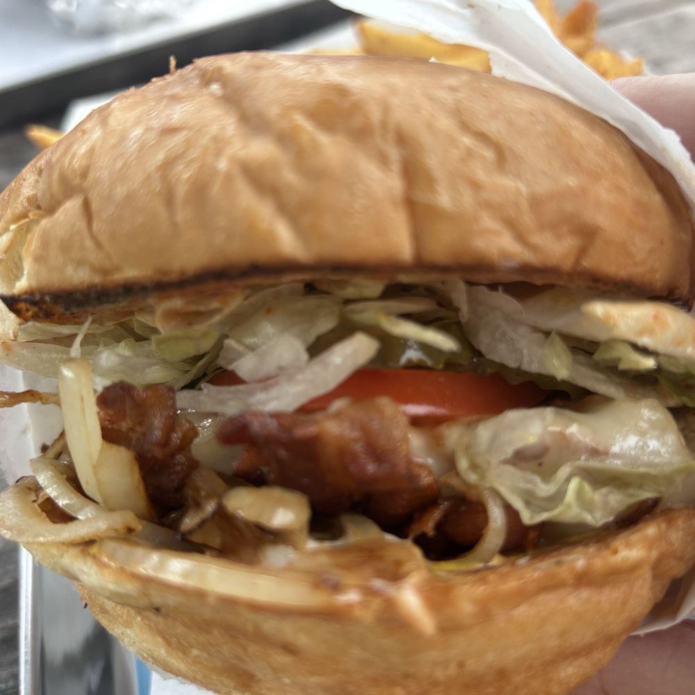 Garlands Hamburgers - Bacon Chicken burger, chicken was great, not stringy or dry. - Burgers Near Me - Grover Beach, California Garlands Hamburgers - Bacon Chicken burger, chicken was great, not stringy or dry. - Burgers Near Me - Grover Beach, California