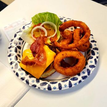 Winkler's Stockyard Restaurant - Double Bacon Cheeseburger with Onion Rings. - Southern Near Me - Richmond, Kentucky Winkler's Stockyard Restaurant - Double Bacon Cheeseburger with Onion Rings. - Southern Near Me - Richmond, Kentucky