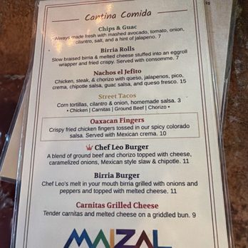 Maizal Mexican Kitchen - Happy Hour/Bar Menu June 2026 - Mexican Near Me - East Amherst, New York