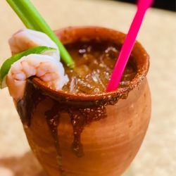 Pedros Tacos & Tequila Bar - LOVE Modelo Michaladas with camaronies! YUM! Love all the little fishies! Ole!