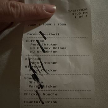 Noodles and Company - My "checked off" receipt giving the illusion it was checked off - Noodles Near Me - Cypress, California