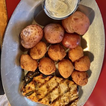 The ShellHouse Seafood Restaurant - Grilled mahi-mahi with Red Potatoes and Hushpuppies - Seafood Near Me - Savannah, Georgia