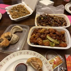 General Tso's Chicken Mongolian Beef Chicken Fried Rice 6 Pot Stickers