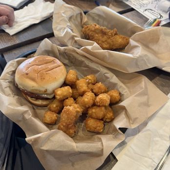 Boondocks - The sandwich is a bologna sandwich, tater tots, the other piece is chicken, tender - American Near Me - Cardington, Ohio Boondocks - The sandwich is a bologna sandwich, tater tots, the other piece is chicken, tender - American Near Me - Cardington, Ohio