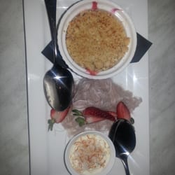 Wanera Wine Bar & Restaurant - Strawberry and rhubarb crumble with saffron fairy floss and cream.