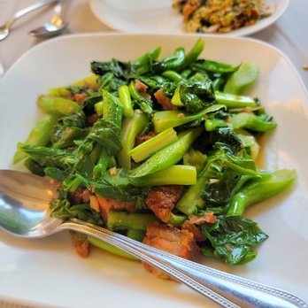SriPraPhai Thai Restaurant - Fried pork belly with Chinese broccoli/Phat khana mu krop. Fine. - Thai Near Me - Woodside, New York