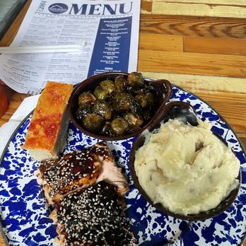 Bleu House - Teriyaki Salmon w/Brussels Sprouts and Parmesan Mashed Potatoes. - Sandwiches Near Me - Norcross, Georgia