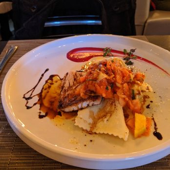 Trattoria 360 - Mahi Mahi Topped with Mango Papaya Salsa and Pumpkin Ravioli - Italian Near Me - Campbell, California Trattoria 360 - Mahi Mahi Topped with Mango Papaya Salsa and Pumpkin Ravioli - Italian Near Me - Campbell, California