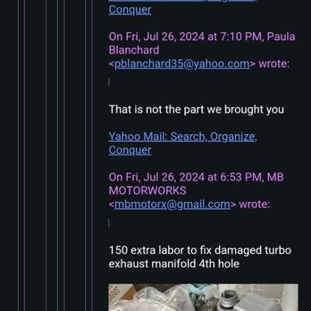 MB Motorworks BMW Mobile Mechanic - Communication between Richard and. Please note part has different part number than the part ordered at and inspected by Napa. - Auto Repair Near Me - Riverside, California MB Motorworks BMW Mobile Mechanic - Communication between Richard and. Please note part has different part number than the part ordered at and inspected by Napa. - Auto Repair Near Me - Riverside, California