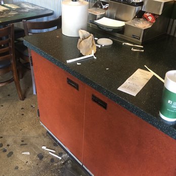 Wingstop - Filthy condiment stations with peoples trash - Chicken Wings Near Me - Garland, Texas