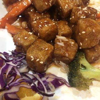 Fusion 108 - Sesame Tofu with Brown rice and plain lo mein - Chinese Near Me - Huntersville, North Carolina