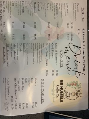 Menu photo 2 Be Humble Coffee Shop Humble, TX Menu photo 2 Be Humble Coffee Shop Humble, TX