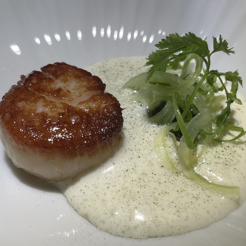 Table Culture Provisions - Diver Scallop - Smoked Vichyssoise XO & Pistachio Vinaigrette - New American Near Me - Petaluma, California Table Culture Provisions - Diver Scallop - Smoked Vichyssoise XO & Pistachio Vinaigrette - New American Near Me - Petaluma, California