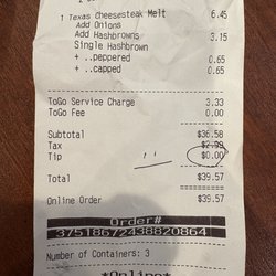 Waffle House - Receipt with ignorant note that was written before we cash tipped