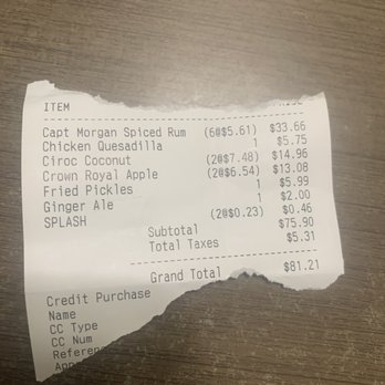 Throwback Thursdays - Receipt with prices. We only had 1 "double" ciroc. - Sports Bars Near Me - Dunn, North Carolina