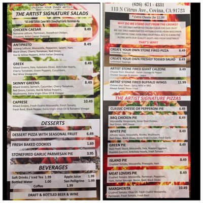 Menu photo 7 The Artist Pizzeria Covina, CA Menu photo 7 The Artist Pizzeria Covina, CA