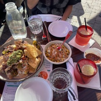 Playa Mesa - Nachos with carne asada, esquites & sandia margaritas - Mexican Near Me - Costa Mesa, California