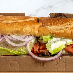 JC's Central Deli - Roast beef sub - lettuce, tomato, onion, Swiss cheese, horseradish mayo