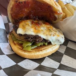 Mr. Hamburger - Habanero Jam and fried egg on my green chili burger
