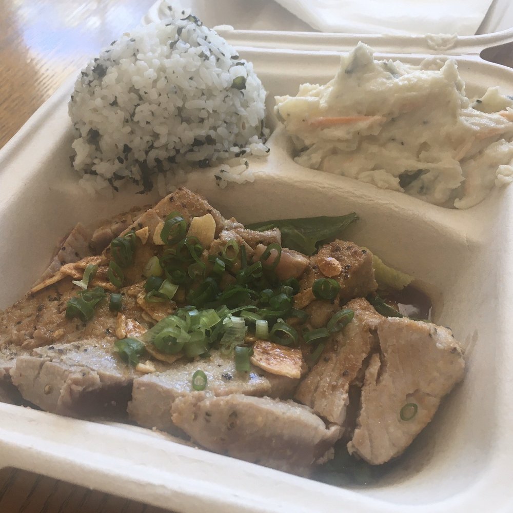 Pioneer Saloon - Garlic ahi steak with potato salad and shiso rice. - Japanese Near Me - Honolulu, Hawaii Pioneer Saloon - Garlic ahi steak with potato salad and shiso rice. - Japanese Near Me - Honolulu, Hawaii