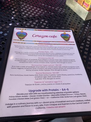 Menu photo 2 Corazon Cafe San Luis Obispo, CA