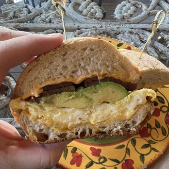 True Salvage Cafe - Beautiful Cross-section of a Sausage, Egg, Avocado, and Cheese! - Gluten-Free Near Me - Maplewood, New Jersey