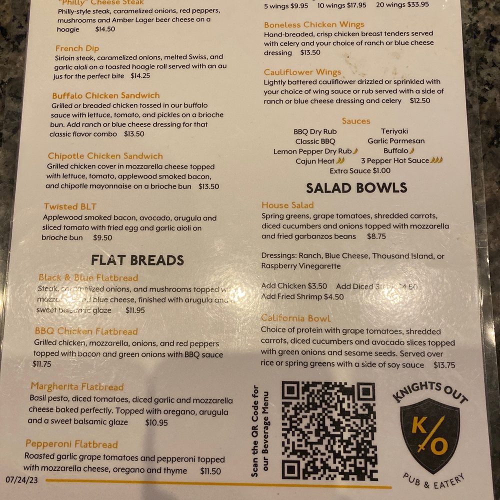 Knights Out Pub & Eatery - Menu - Pubs Near Me - Orlando, Florida