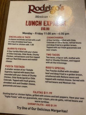 Menu photo 7 Rodrigo's Mexican Grill Anaheim, CA
