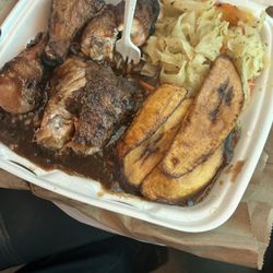 Irie Jerk Hut - This is a half dark with extra gravy, plantains and cabbage