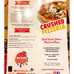 Crushed Pizzeria - Menu @ Crushed Pizzeria.1607 W Montrose Ave, Chicago, IL Simply Hand Tossed Artesian Thin Crust Pizzas & Salads! Nice Quick Service. Cool!