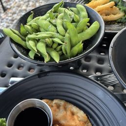 Edamame, Gyoza, and Calamari Edamame, Gyoza, and Calamari
