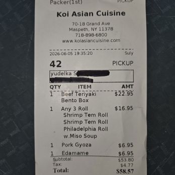 Koi Asian Cuisine - I GOT RECEIPT(s)!!!! - Sushi Bars Near Me - Maspeth, New York