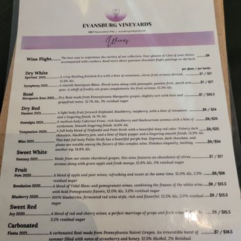 Evansburg Vineyards - Menu - Wineries Near Me - Collegeville, Pennsylvania Evansburg Vineyards - Menu - Wineries Near Me - Collegeville, Pennsylvania