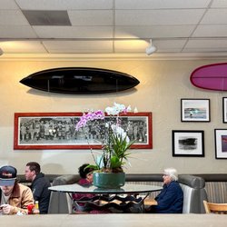Inside of restaurant with surf decor