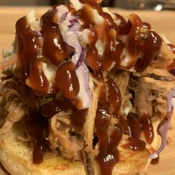 Chef Yorell Cooks - Pulled pork sandwich w/fried onion straws and coleslaw