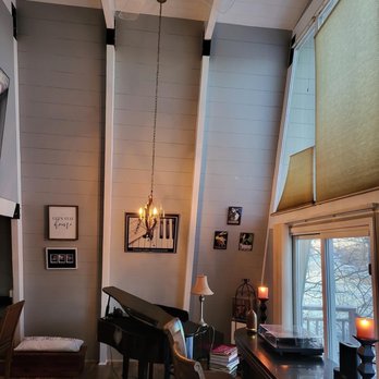 Trusted Painters - Eggshell Gray wall planks, glossy white beams, flat white ceilings. Great job! - Painters Near Me - Rockford, Illinois