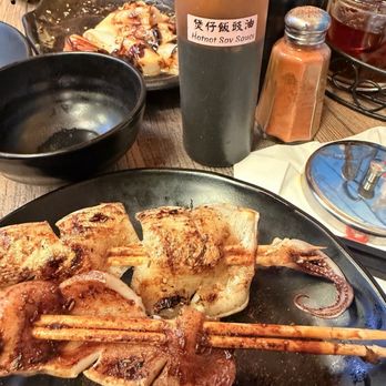 Okay Noodle - BBQ squid - perfect texture, but bland. Fix this with the Hotpot Soy Sauce and spicy cumin powder they provide! - Noodles Near Me - Elmhurst, New York