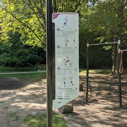 Cedarvale Park - One of the signs on how to use the workout equipment in the part of the park outside St Clair West Station Heath-Tichester Exit. July 2019