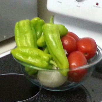 Hummingbird Gardens - $4 worth of extremely fresh plum tomatoes, white onions, and Poblano peppers to make some homemade salsa. - Farmers Market Near Me - Tampa, Florida