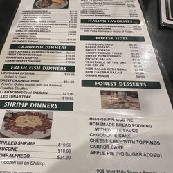 Forest Restaurant - One side of the menu
