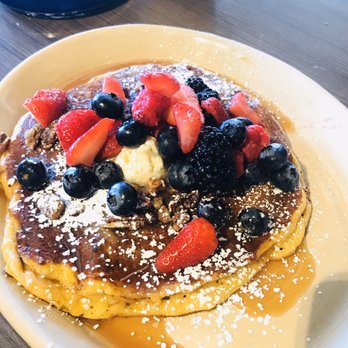 Snooze, an A.M. Eatery - 1 Sweet potato pancake with mixed berries- the perfect size order! - Breakfast & Brunch Near Me - Phoenix, Arizona