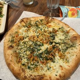 Clams & Garlic, Lemon Confit, Calabrian Chilies pizza Clams & Garlic, Lemon Confit, Calabrian Chilies pizza