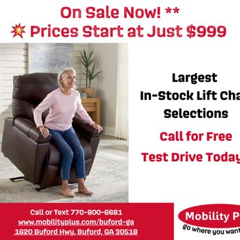 Mobility Plus - Buford's Largest In-Stock Lift Chair Selection - Free Test Drive Today!  Power Lift Recliners Starting at $999 | HSA, FSA & CareCredit - Mobility Equipment Sales & Services Near Me - Buford, Georgia
