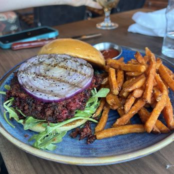 Eureka! - Crispy Veggie Beet Burger - American Near Me - Tempe, Arizona Eureka! - Crispy Veggie Beet Burger - American Near Me - Tempe, Arizona