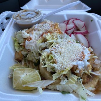 Tacos El Monkey - Chicken sope! My favorite. $4.50 each. - Mexican Near Me - Bakersfield, California