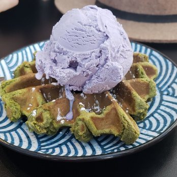 Enter The Cafe - Incredible matcha mochi waffle with ube ice cream. So good! - Coffee & Tea Near Me - San Francisco, California