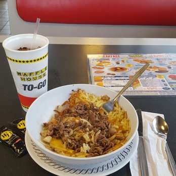 Waffle House - Cheesesteak Melt Hash Brown Bowl plus a delicious Iced Tea - Diners Near Me - Wildwood, Florida