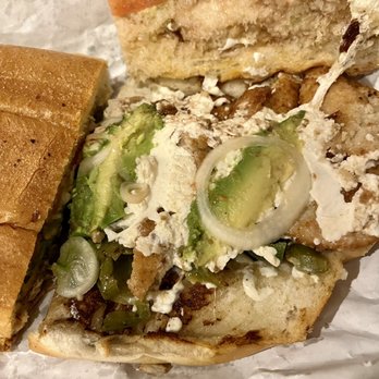Tortas Lokas - "Especiales" sandwich breaded chicken, avocado, onion. Taste better than it looks - Mexican Near Me - Montclair, New Jersey