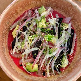 Tikuun - Cured Fish Tiradito with Beetroot Tiger's Milk - Mexican Near Me - Guadalajara, JAL Tikuun - Cured Fish Tiradito with Beetroot Tiger's Milk - Mexican Near Me - Guadalajara, JAL