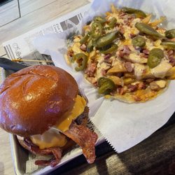 Domino Lounge - Bacon cheese burger and loaded fries!!